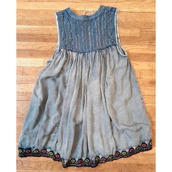 Rachel Zoe Chambray Denim Top Boho Hippie Embroidered Crochet Size S Blue - Picture 4 of 8
